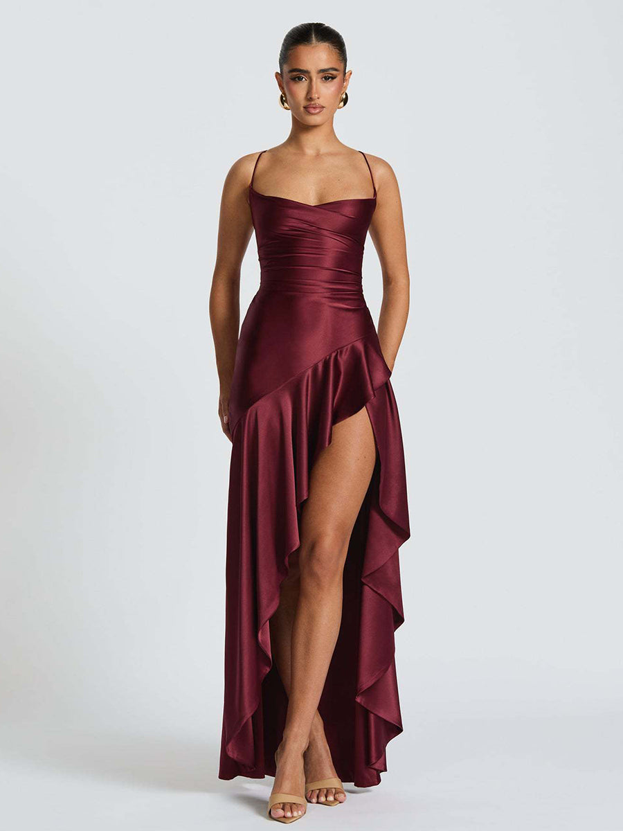 Spaghetti Lace Back Asymmetric Cocktail Dress XF05755