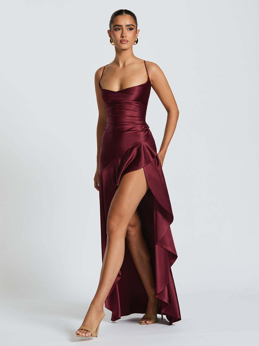 Spaghetti Lace Back Asymmetric Cocktail Dress XF05755