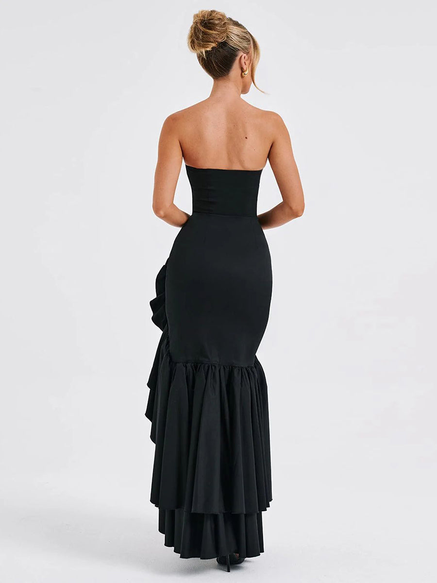 Wine Strapless Ruffled Asymmetrical Prom Dress XF05765
