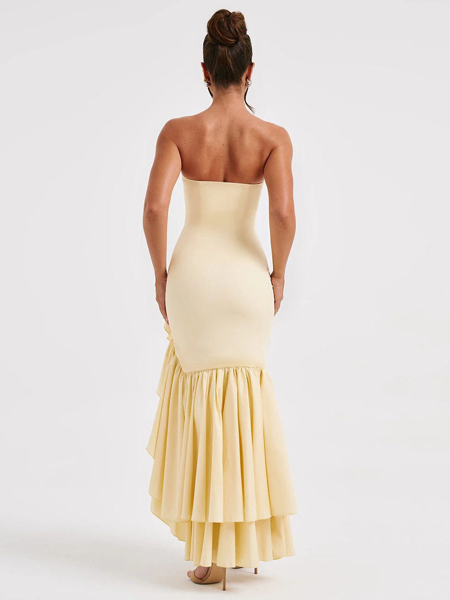 Wine Strapless Ruffled Asymmetrical Prom Dress XF05765