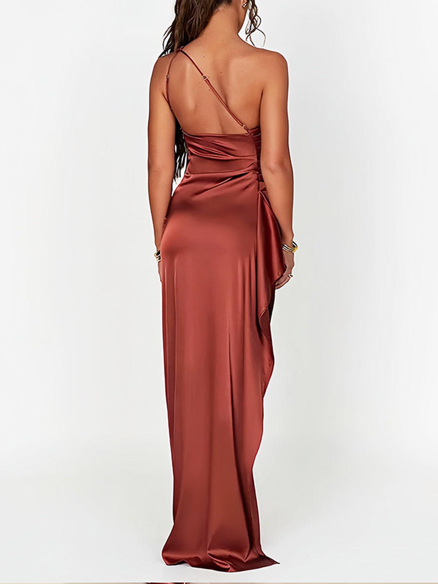 One Shoulder Slit Ruched Cocktail Dress XF05772