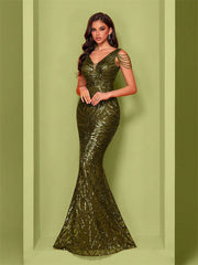 Green Sequin Chain Mermaid Cocktail Dress XF1019