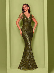 Green Sequin Chain Mermaid Cocktail Dress XF1019
