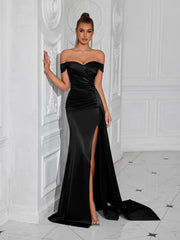 Off Shoulder Ruched Split A-line Prom Dress XF250117