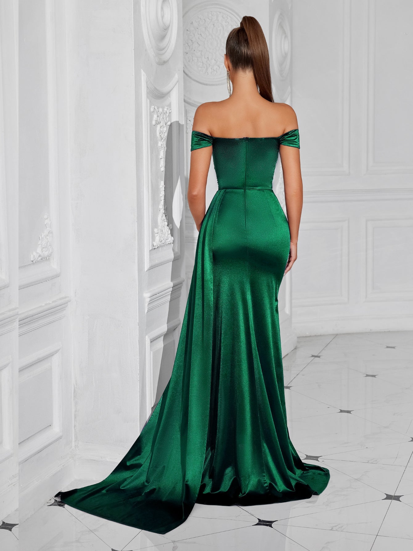 Off Shoulder Ruched Split A-line Prom Dress XF250117