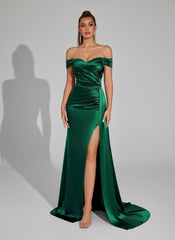 Off Shoulder Ruched Split A-line Prom Dress XF250117