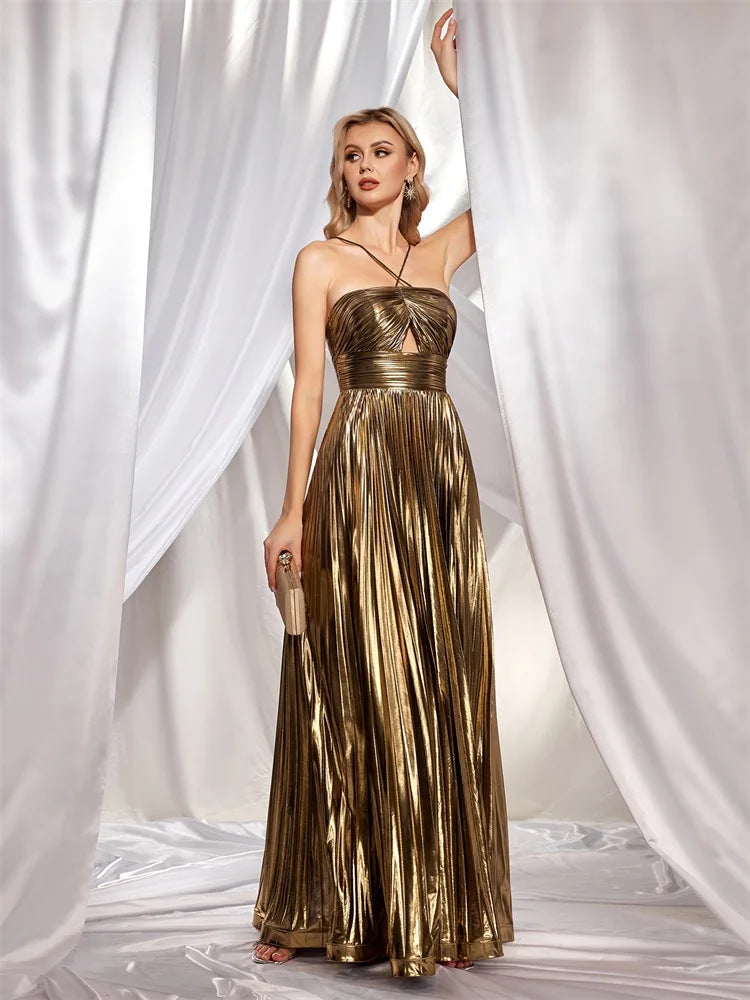Pleated A-line Backless Prom Dress XF251197