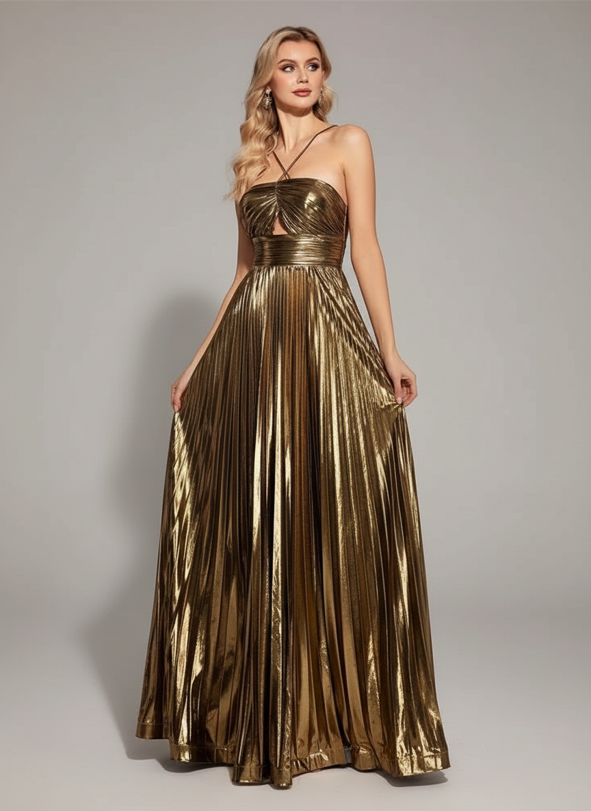 Pleated A-line Backless Prom Dress XF251197