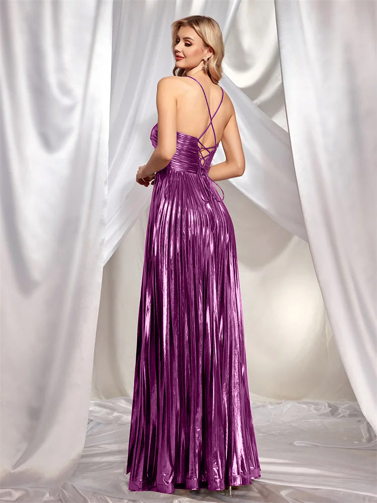 Pleated A-line Backless Prom Dress XF251197