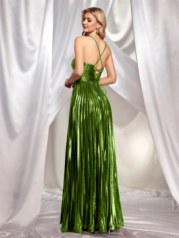 Pleated A-line Backless Prom Dress XF251197