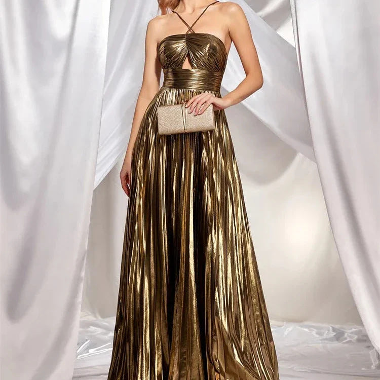Pleated A-line Backless Prom Dress XF251197
