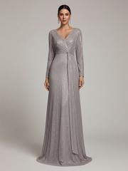 Evelyn Long-Sleeve Sequin Formal Dress