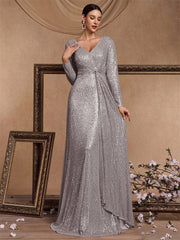 Evelyn Long-Sleeve Sequin Formal Dress
