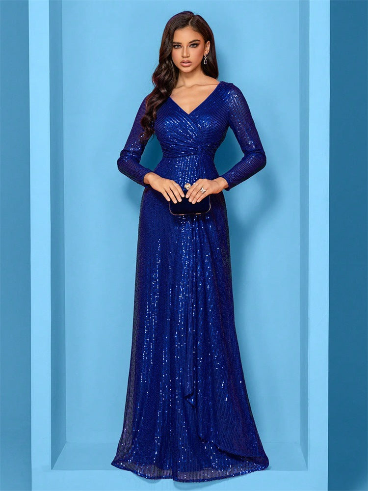 Evelyn Long-Sleeve Sequin Formal Dress