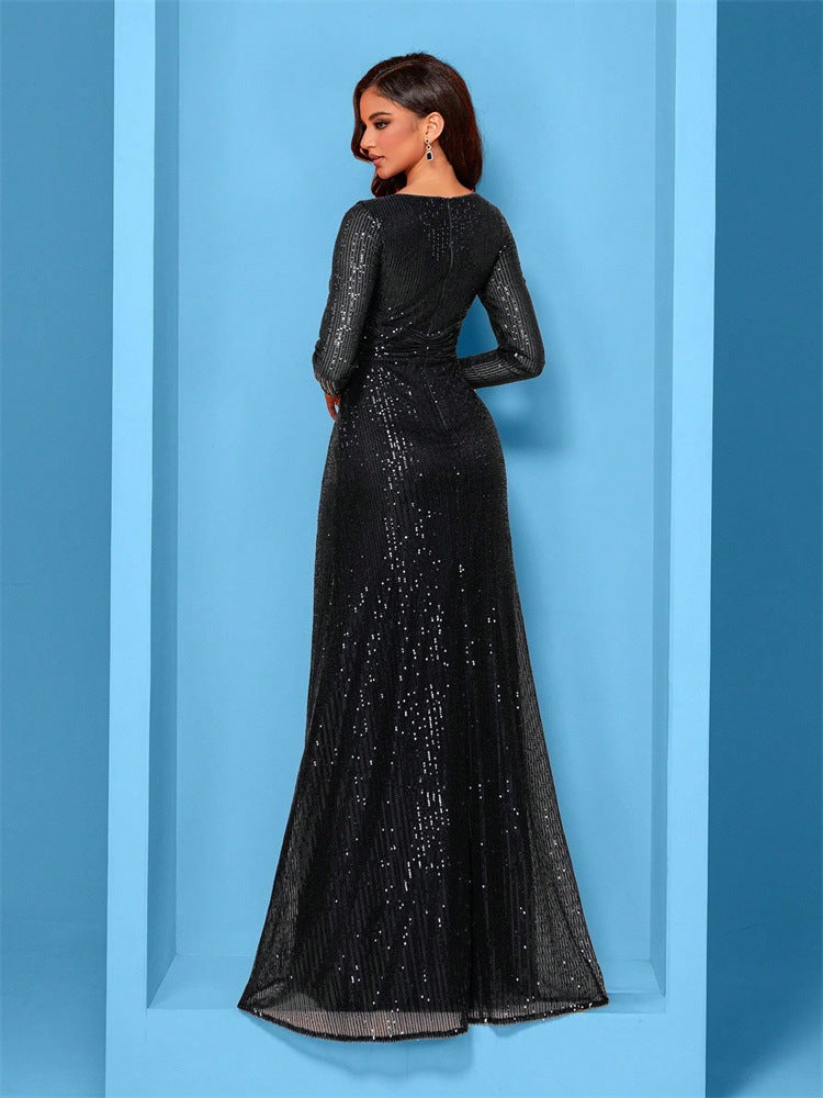 Evelyn Long-Sleeve Sequin Formal Dress