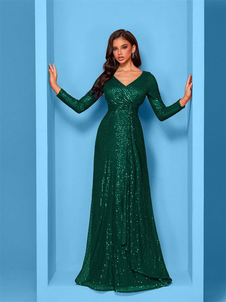 Evelyn Long-Sleeve Sequin Formal Dress