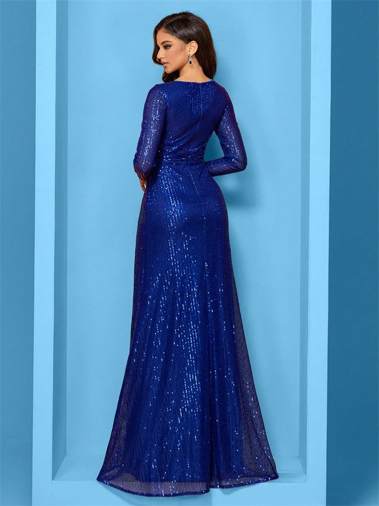 Evelyn Long-Sleeve Sequin Formal Dress