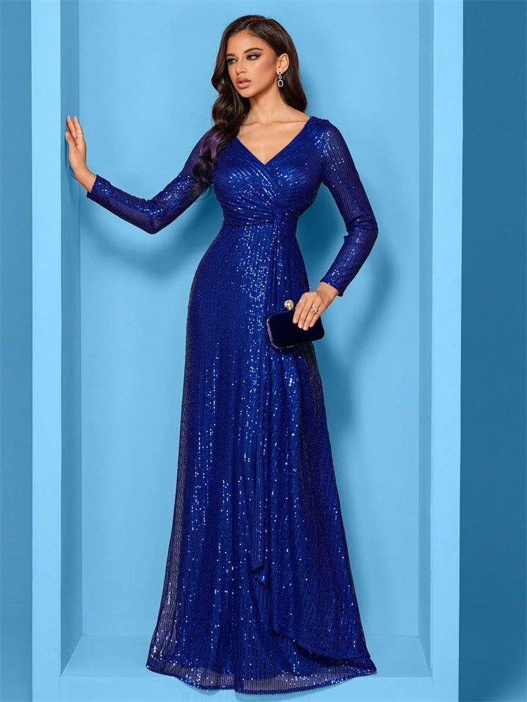 Evelyn Long-Sleeve Sequin Formal Dress