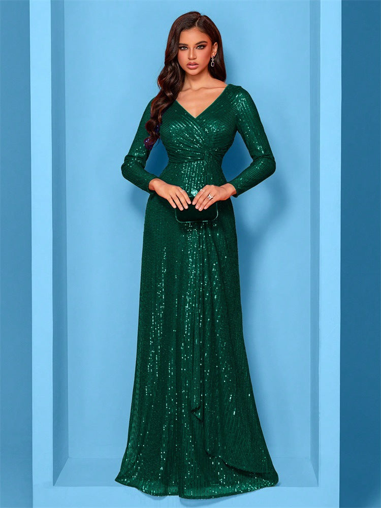 Evelyn Long-Sleeve Sequin Formal Dress