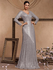 Evelyn Long-Sleeve Sequin Formal Dress