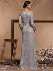 Evelyn Long-Sleeve Sequin Formal Dress