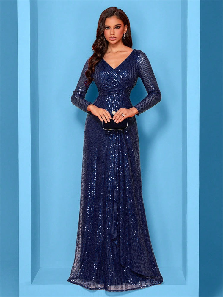 Evelyn Long-Sleeve Sequin Formal Dress