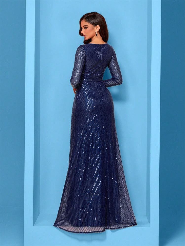 Evelyn Long-Sleeve Sequin Formal Dress