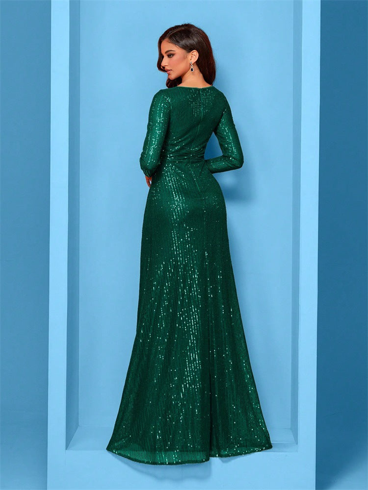 Evelyn Long-Sleeve Sequin Formal Dress