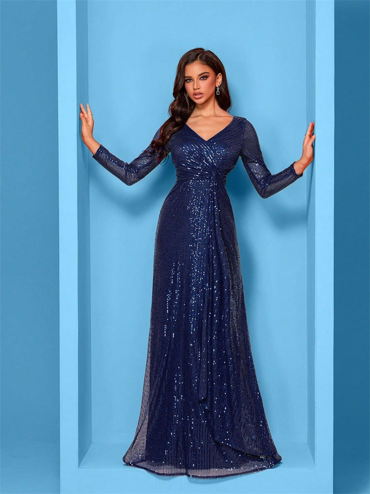 Evelyn Long-Sleeve Sequin Formal Dress