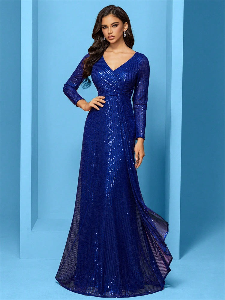Evelyn Long-Sleeve Sequin Formal Dress