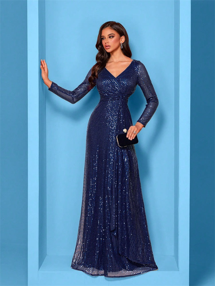 Evelyn Long-Sleeve Sequin Formal Dress