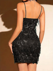 Odelia Sequin Fringe Spaghetti Party Dress