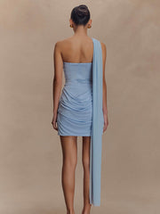 One-Shoulder Draped Ruched Bodycon Cocktail Dress XF251319