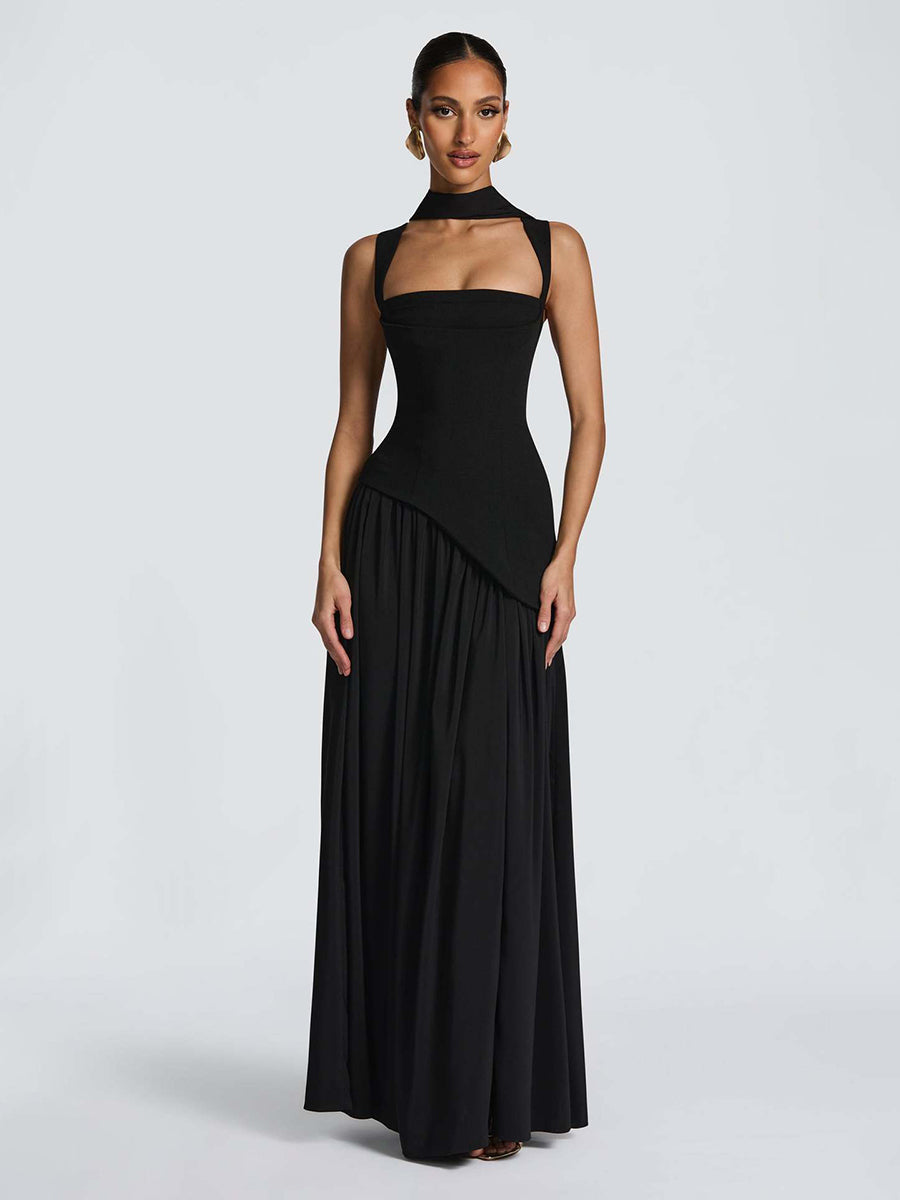 Olive Green Asymmetric Waist High Slit Formal Dress XF251320