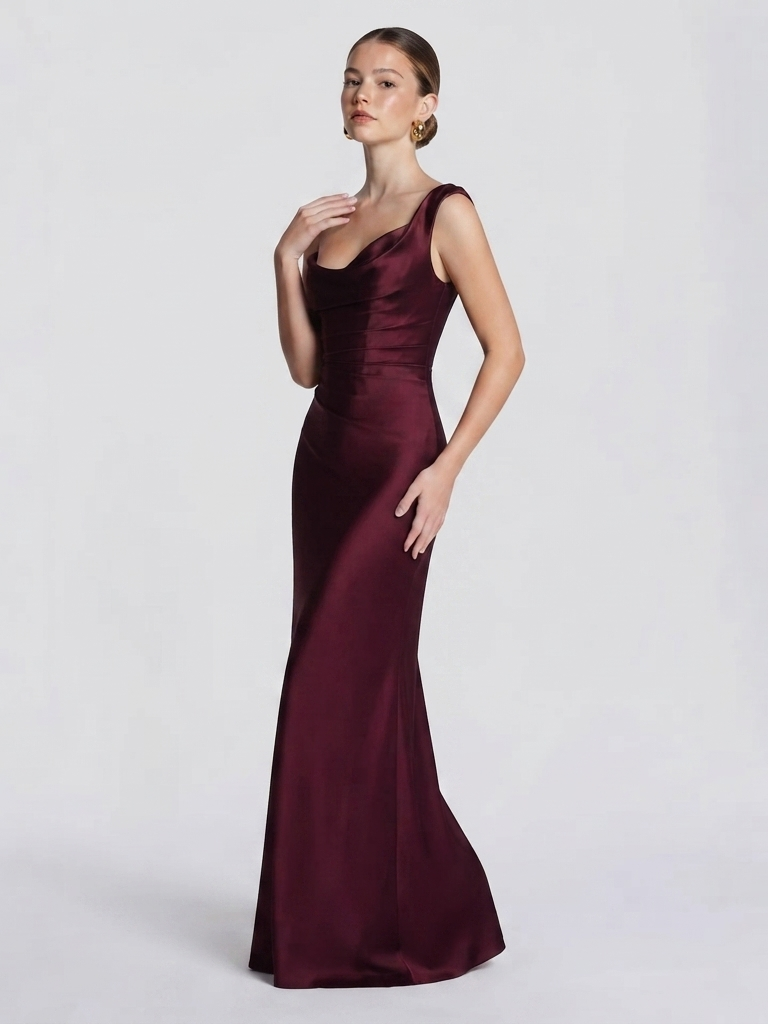 One Shoulder Ruched Satin Cocktail Dress