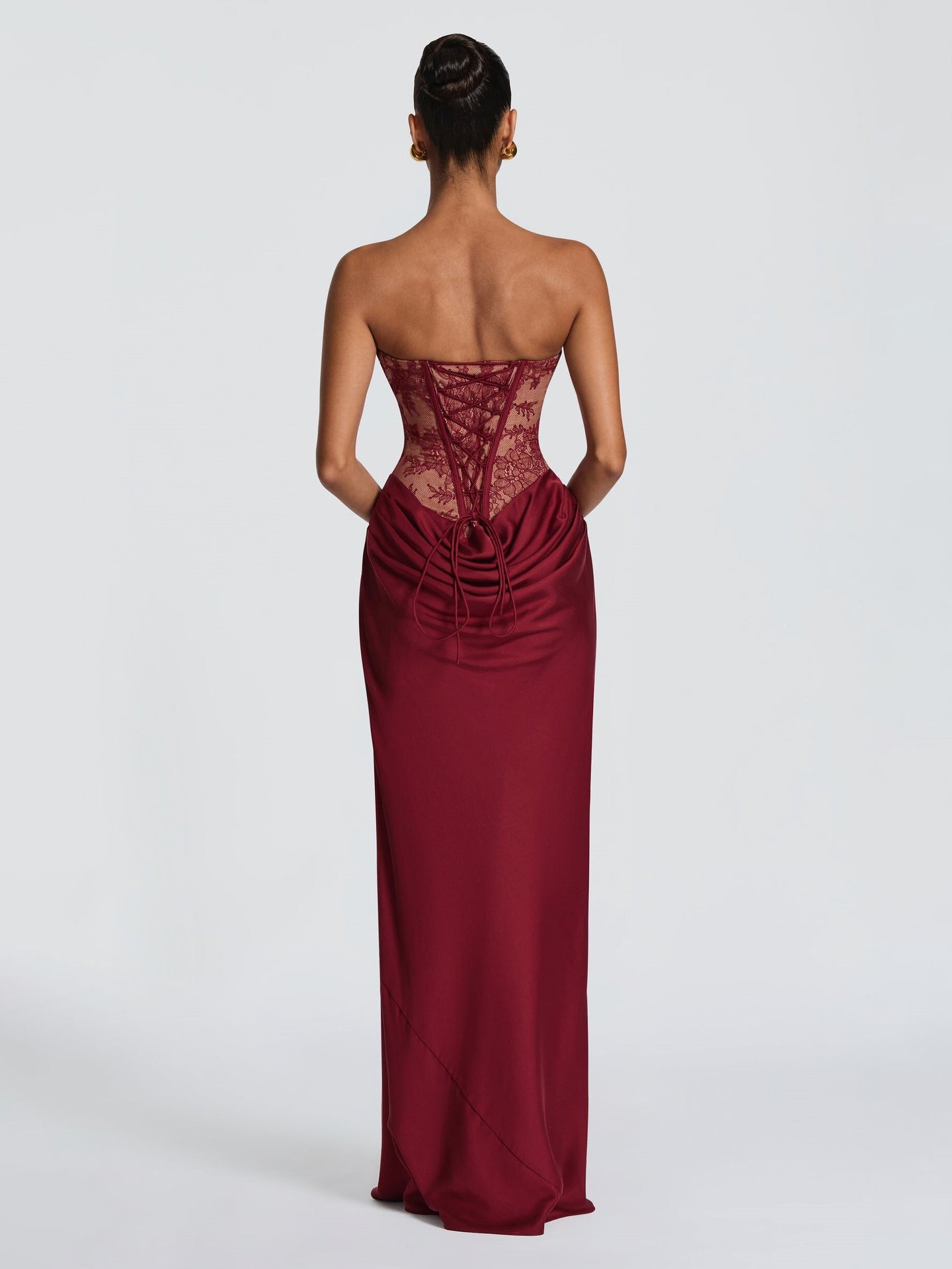 Strapless Lace Corset Ruched Formal Dress