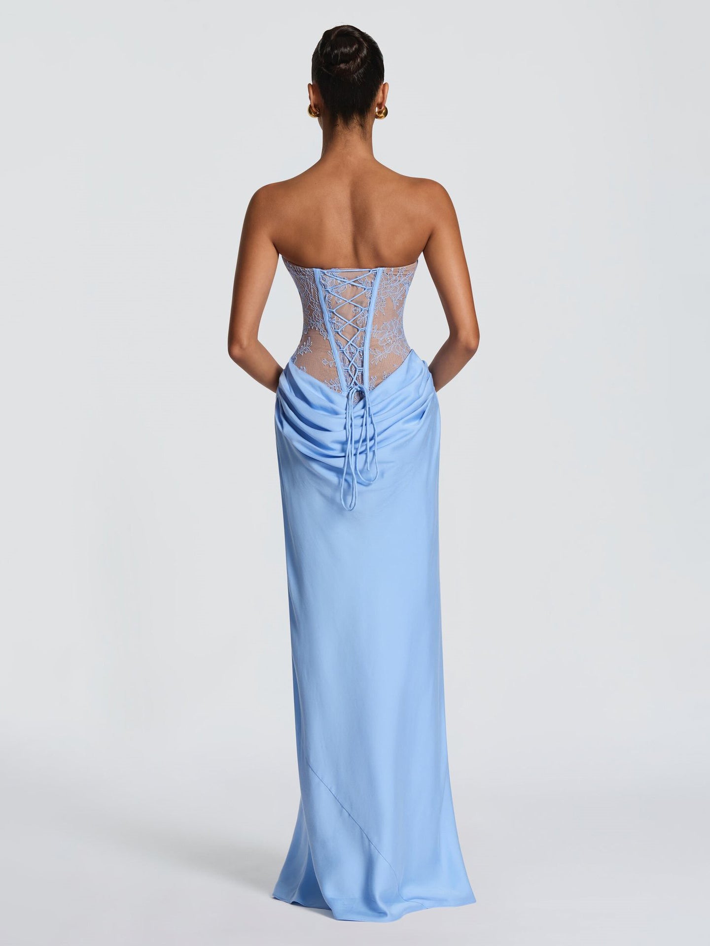 Strapless Lace Corset Ruched Formal Dress