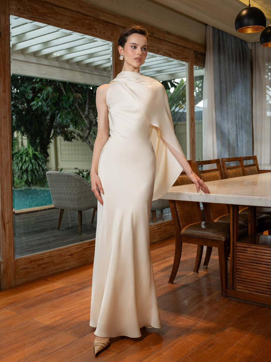 Draped Satin Backless Maxi Evening Dress XF251326