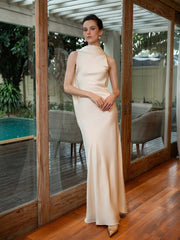 Draped Satin Backless Maxi Evening Dress XF251326