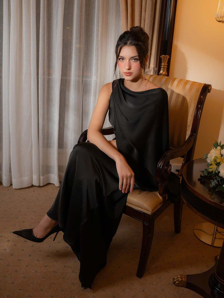 Draped Satin Backless Maxi Evening Dress XF251326