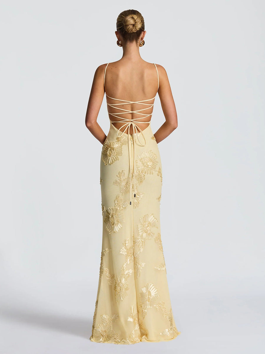 Floral Embroidered Spaghetti Mermaid Maxi Dress XF251327