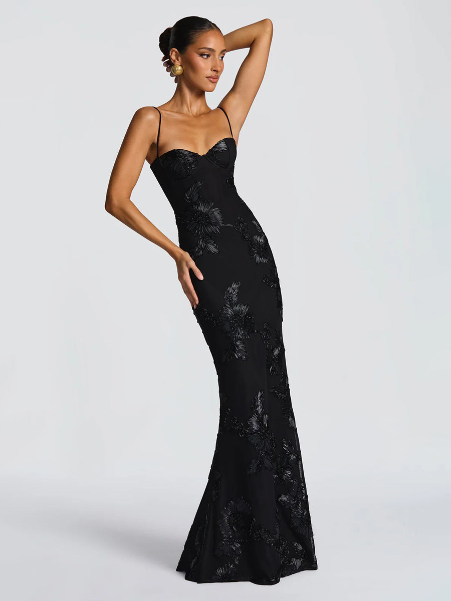 Floral Embroidered Spaghetti Mermaid Maxi Dress XF251327