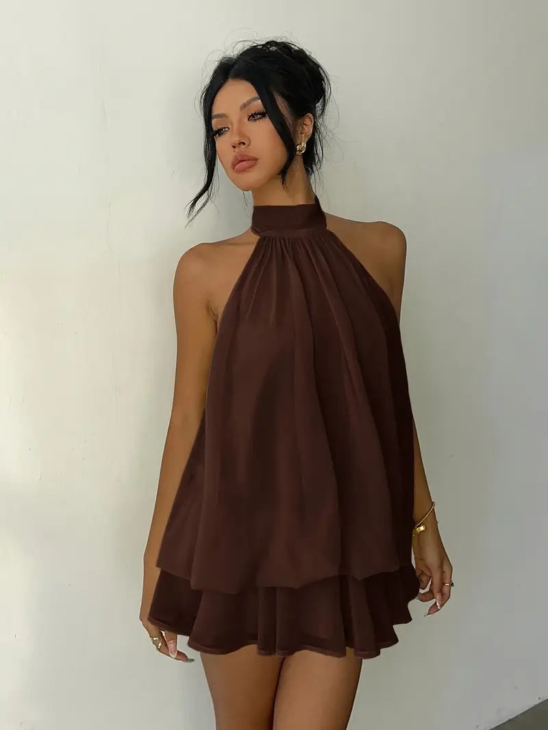 Halter Neck Ruffle Layered Mini Dress XF251328