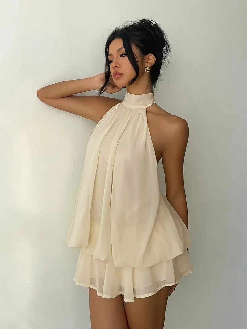 Halter Neck Ruffle Layered Mini Dress XF251328