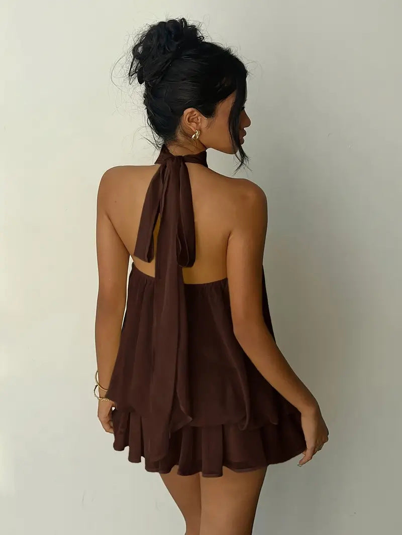 Halter Neck Ruffle Layered Mini Dress XF251328