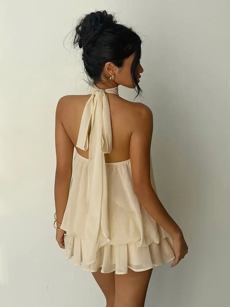 Halter Neck Ruffle Layered Mini Dress XF251328