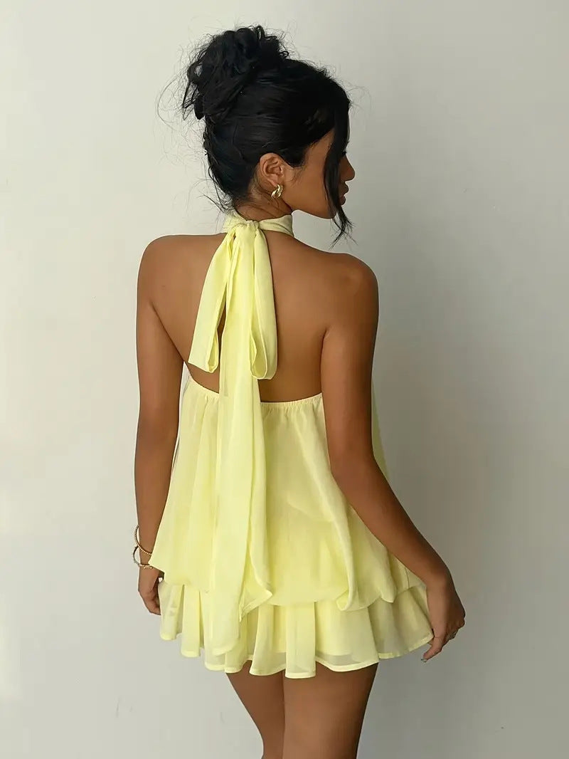 Halter Neck Ruffle Layered Mini Dress XF251328