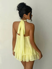 Halter Neck Ruffle Layered Mini Dress XF251328