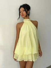 Halter Neck Ruffle Layered Mini Dress XF251328