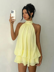 Halter Neck Ruffle Layered Mini Dress XF251328